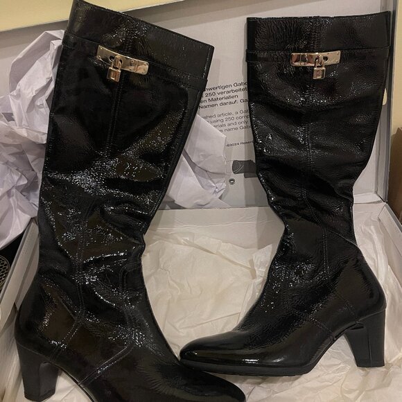 Gabor Womens Black Leather Round Toe Zipper Block Heel Knee High Boots Size 7 - Picture 1 of 6